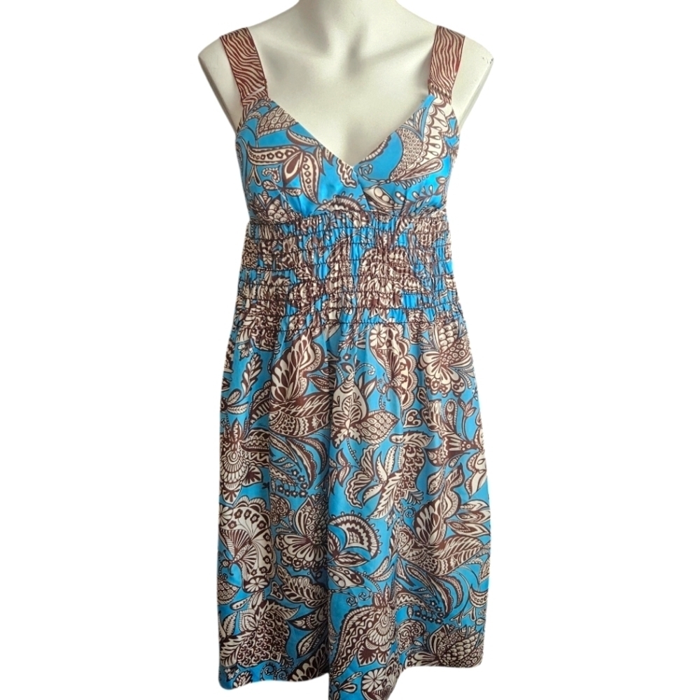 Trina Turk Turquoise And Brown Paisley Sun Dress